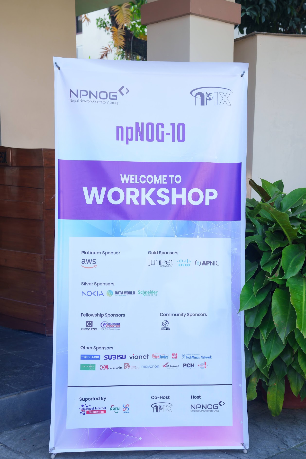 npNOG10 welcome banner at Atithi Resort and SPA, Lakeside Pokhara